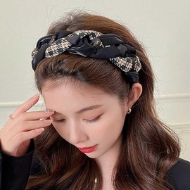 Women's Twisted Check Fashion Headband Wedding Guest Black 2ea