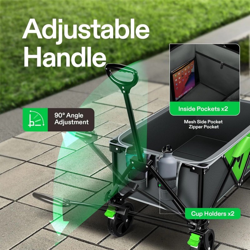VIVOSUN Utility Wagon Heavy-Duty Swivel Cart Adjustable Handle Camping Beach