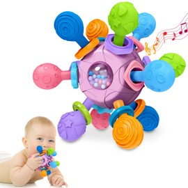 Baby Teething Toys Teethers for Babies 0-6 Months Infant Baby Girl Toys Gifts for 0 3 6 9 12 Months, Newborn Rattles Chew Toys Sensory Learning Montessori Toys for Babies 6-12 Months -Purple