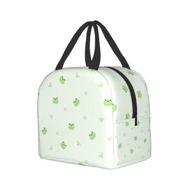 Hulnulnu Insulated Lunch Bag for Women, Cooler Tote Reusable Lunch Box Container for Work Office Picnic Little Green Frog Cute