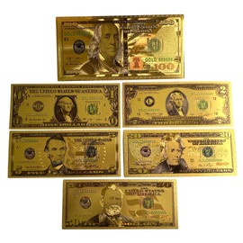 6 PCS Gold Foil U.S. Dollar Bill Bookmarks – Includes $1 to $50 Notes in $100 Foil Envelope – Motivational Novelty Currency – Collectible Gift for Entrepreneurs & Dreamers