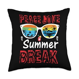 Summer Shirts For Women Summer Dresses Summer Fun Teacher Shirt Cute Mens Women Peace Love Summer Break Throw Pillow, 18x18, Multicolor