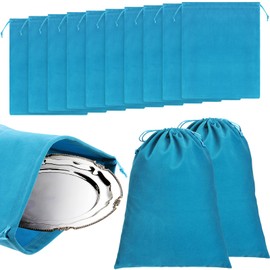 Boao 10 Pcs Silver Storage Bags, 9 x 11.8 Inch Fabric Cloth Anti Tarnish Bags for Silver Jewelry Silverware Protection Flatware Silverplate Tarnish Cleaning(Blue)
