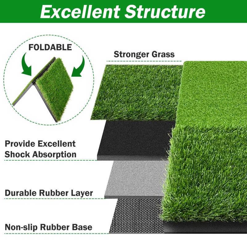 MONOJOY Golf Hitting Mat – 16"x23" Dual-Turf Foldable Golf Practice