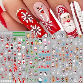 Christmas Nail Stickers, Christmas Nail Art Decals Snowflakes Snowmen Santa Claus Reindeer Bell Xmas Nail Design 3D Self-Adhesive Winter Nail Decals for Women Girls(5 Sheets)