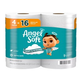 Angel Soft Toilet Paper, 4 Mega Rolls = 16 Regular Rolls, Soft and Strong Toilet