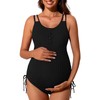 Summer Mae Ribbed Maternity Swimsuit One Piece Buttons Pregnancy Bathing