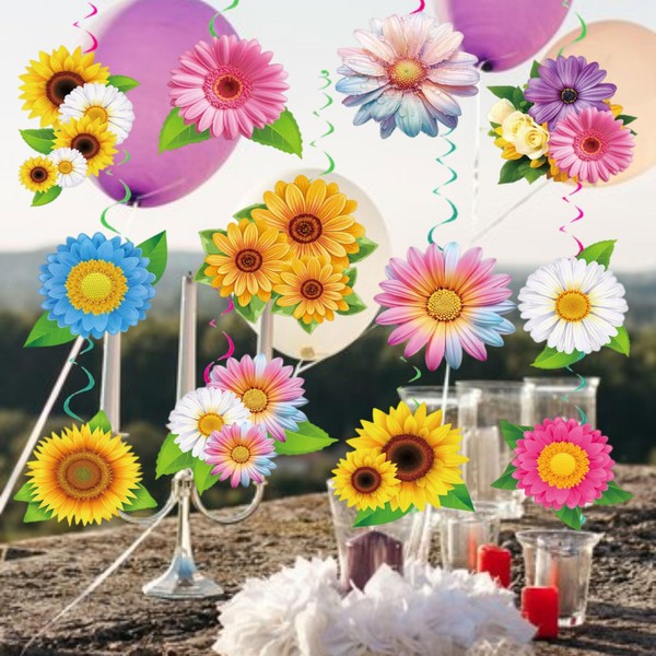 24 Pcs Sunflower & Butterfly Hanging Swirl Decorations, Perfect for