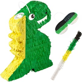 Dino Pinata Set mit Augenbinde und Schläger Pinjatta Dino zum Aufhängen Ideal zum Befüllen Pinjata für Kinder Perfekt für Geburtstag Spiele Spass Hochzeit Deko (44 x 32 x 8 cm)