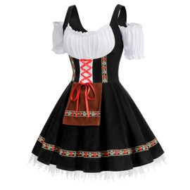 Colorful House Women's Oktoberfest Costume Adult Off-Shoulder Beer Maid Costume for Bavarian Carnival(Strapless Black,M)