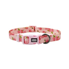 Olahibi Dog Collar Leash Set, Floral Pattern, Polyester Material, Adjustable Collar and 5ft Matching Leash, for Small Dogs.(S, Pink Rose)