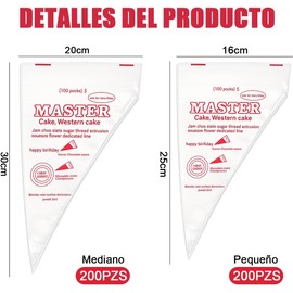 400 Mangas Pasteleras para Repostería de Plástico de Calidad Alimentaria 2 Tamaños, Ideal para Pasteles, Quequitos, Galletas, Fondant y Todo Tipo de Repostería