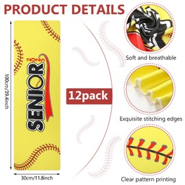Peryiter 12 Pcs 2025 Senior Baseball/Softball Cooling Towels 40" x 12" Sport Microfiber Face & Hand Towels, Breathable Soft for Teams, Gifts, Graduation, Games, Party Favors(Softball)