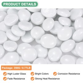 M METERXITY High Luster Round Fire Glass Beads, Glass Gems, Glass Pebbles, Glass Marbles for Vases/Fire Pit/Crafts/Aquarium/Garden Decorations 18-22mm, 350g/0.77-Pound [White]