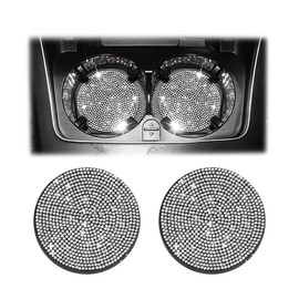 CGEAMDY Car Drink Holder Coaster, Pack of 2 7 cm Bling Rhinestone Non-Slip Insert Coasters, Universal Glitter Crystal Cup Holder Coaster, Car Interior Decor Accessories for Women (White)