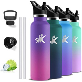 Stainless Steel Drinking Bottle, 1 Litre, BPA-Free, Drinking Bottle with Straw, Double-Walled Vacuum Insulated, Sports Water Bottle, with Filter, Leak-Proof, for Hiking, Fitness, Camping