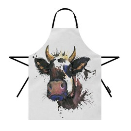 Moslion Cow Apron 31x27 Inch Watercolor Farm Animal Milk Cow Cute Bull Calf Livestock Kitchen Chef Waitress Cook Aprons Bib with Adjustable Neck for Women Men Girls Black White
