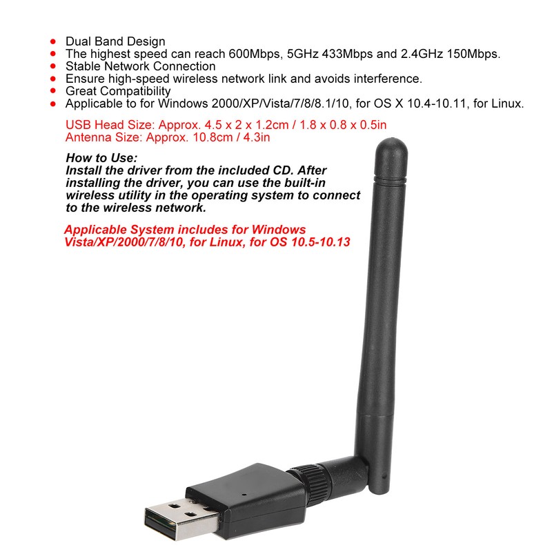 Dual Band Wireless Network Card AC 600M WiFi Adapter USB