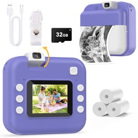 Kids Camera Instant Print with Flip Lens, Digital Camera Print Photos for Toddler Toys, HD Camcord 1080P Video, Portable Travel Toys Birthday Gift for 4 5 6 7 8 9 10 Years Girls Boys Purple