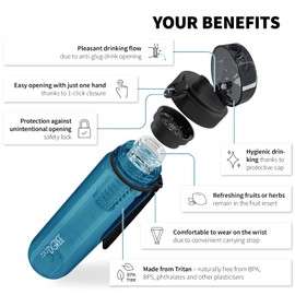 720°DGREE 'uberBottle' CrystalClear Water Bottle 1.5 L + Fruit Container, BPA-Free, Leak-Proof, Water Bottle for Gym, Fitness, Outdoor, Hiking, XL Tritan Sports Bottle: Large, Lightweight, Shockproof