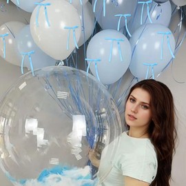 30 PCS Bow Balloons Blue White Bow Theme Balloons for Birthday Party Decorations Coquette Bachelorette Baby Shower Wedding Decor Engagement Bridal Party Supplies