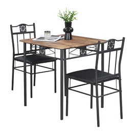 VECELO 3-Piece Small Kitchen Dining Table Set for 2, PU Padded Chairs, Retro Brown