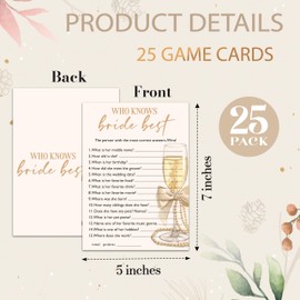 DRWJPAT Bridal Shower Games, Bow Champagne Wedding Shower Games for Bride to Be Groom Newlyweds, Bachelorette Engagement Party Ideas Decorations, Who Knows Bride Best Game Cards for 25 Guest, A18
