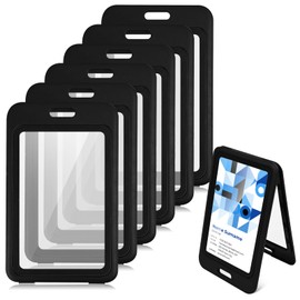 6Pcs ID Badge Holder, Hard Plastic ID Card Holder for Office,School,Credit Cards,Drivers Licenses (Vertical)