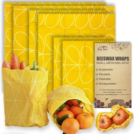 Beeswax Reusable Food Wraps - (6 Packs, 3 Sizes S,M,L, with 1 Meter Hemp Rope, Two Buttons) Plastic and Silicone Free, Eco-friendly Wrap, Wax Paper for Food,Eucalyptus