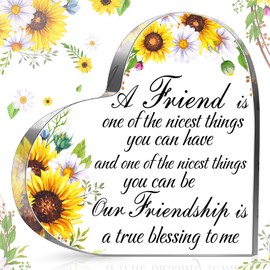Spiareal Friends Gifts for Women Friendship Bestie Plaque for Female Best Flower Sister Birthday Thank You Gift for Women Acrylic Friendship(Sunflower)
