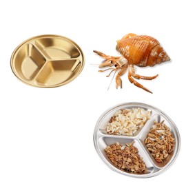 2 Pcs Hermit Crab Food Bowl, Stainless Steel Small Circular Reptile Water Food Plate for Hermit Crab Lizard Snake Gecko Turtle Spider