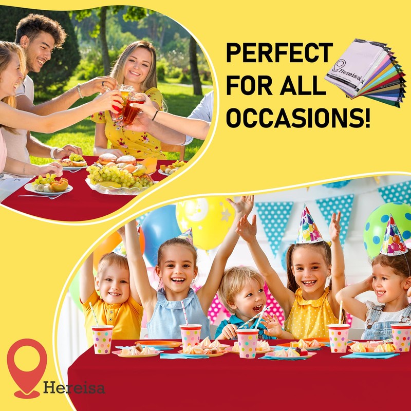 Hereisa Red Plastic Tablecloths 2 Pack Ruby Disposable Table Covers