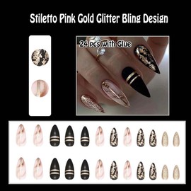 ANDGING White Press on Nails Long Coffin, French Tip Fake Nail for Women with Nude Pink Pearl Design, Acrylic fake on Nail Cute False Nails, Full Cover Stick on Nails for Wedding Birthday 24Pcs