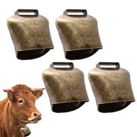 Cow Bells Large Pack of 4 Cowbell Antique Bell Clip Hanging Decoration Noise Maker Mini Cow Bell Goat Bell Hanging Decoration DIY Goat, Cow, Horse and Other Animal Bells
