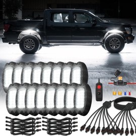 16Pods Metal Pure White LED Rock Lights Kit with Switch Wiring Harness Extension Wire, 6000K 24LEDs Neon Underglow Light Aluminum Waterproof Fender Lights for Trucks Trailer Jeep Off Road ATV UTV SUV
