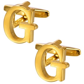 A-Z Initial Cufflink for Men, Classic 18k Gold Silver Black Letter Alphabet Monogram Cuff Links for Wedding Business Party Party, Medium, Gold Plated, no gemstone