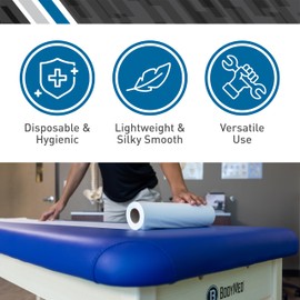 BodyMed Standard Headrest Paper Rolls for Chiropractic Exam Table, Smooth White, 8.5-Inch x 225-Feet, 50 Rolls – Disposable Paper Rolls for Medical Office, Chiropractor, Spa Use