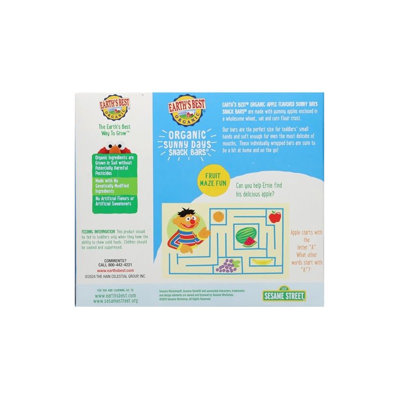 Earth's Best Sesame Street Organic Sunny Days Snack Bars, Apple,