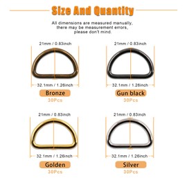 Rustark 120 Pcs 1 Inch/25mm Metal D Ring Assortment Multi-Purpose Metal Webbing Buckle Semi-Circular D-Rings for Purse Keychains Belts and Dog Leash Hand DIY Accessories (4 Color)