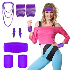 Octopus Plush 80s Accessories for Women 80s Fancy Dress Accessories for Girls 80s Costumes for Women 1980s Neon Accessories with 1 Head Band,2 Wrist Band,2 Eaaring,1 Necklaces,2 Fishnet Gloves