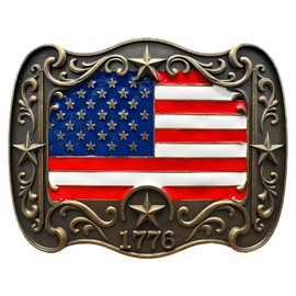 GRAERRY Western Belt Buckle for Men Women Vintage Rodeo American Flag 1776 Cowboy Belt Buckles 4th of July Parties (Color Bronze)