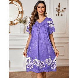 Ekouaer Womens House Dress Floral Print Moo Moos Nightgowns Moomoo Dresses Mumus with Pockets Lilac 3XL