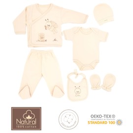 Huanger Newborn Baby Gift Set 100% Natural Cotton First Equipment Unisex Clothing Gift Set for 0-4 Months Babies with Bag 7 Pieces