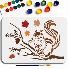 MAYJOYDIY Reusable Forest Animal Squirrel Maple Leaf Stencil 11.7x8.3 Inch | Autumn Leaf Stencils for Fall Painting, Thanksgiving DIY Crafts on Wood, Fabric, Wall, Window Decor