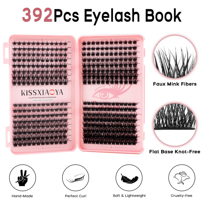 Individual Eyelashes Kit, 392Pcs 4 Styles D Curl Mix9-16mm Soft