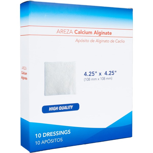 Calcium Alginate 4.25" x 4.25" 10/Box (10 Wound Dressings per Box) One Box by Areza Medical