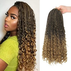 Boho Box Braids Crochet Hair, 16 Inch Pre-looped Goddess Box Braids Crochet Hair Bohemian Crochet Boho Crochet Braids With Curly Ends Synthetic Crochet Hair For Women(16 Inch (Pack of 8), T27)