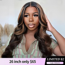 Violly Ready To Wear Ombre Highlight Glueless Human Hair Wig Mixed  1B/30 Body Wave Wig 200 Density 5x5 HD Lace Closure Wig - Color: Highlgiht , Size: 24 Inch