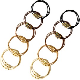 UaiUya 10pcs Small Gold Bead Hair Ties Elastic Ponytail Holder for Women and Girls Hair Tie Bracelets with Crystal Beads Hair Ties for Thick Thin curly hair(5 Colors)