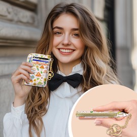 GIANCOMICS Slim Wallet Credit Card Holder Women, Cute Mushroom Rfid Blocking Small Card Case, Keychain Thin Pocket Curved Zipper Wallet, Travel Card Holder PU Leather ID Window, Ladies Female Gifts